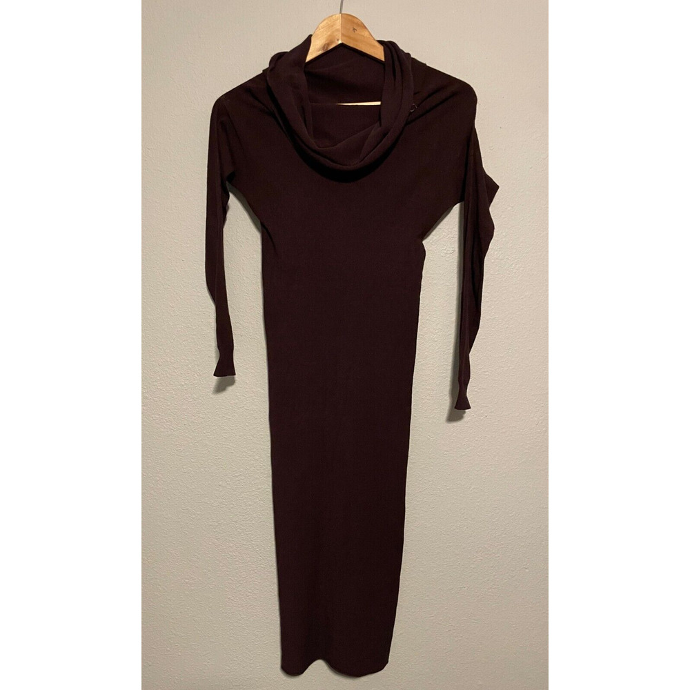 Twin Set Womens Midi Bodycon Dress Size Small Plum Stretch Cowl Neck Minimalist